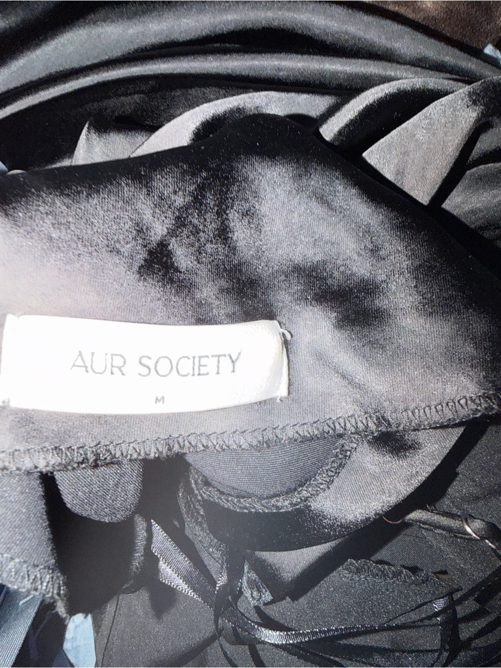 AUR SOCIETY Black Satin Pearl Strap Maxi Dress Open Back Formal Gown M